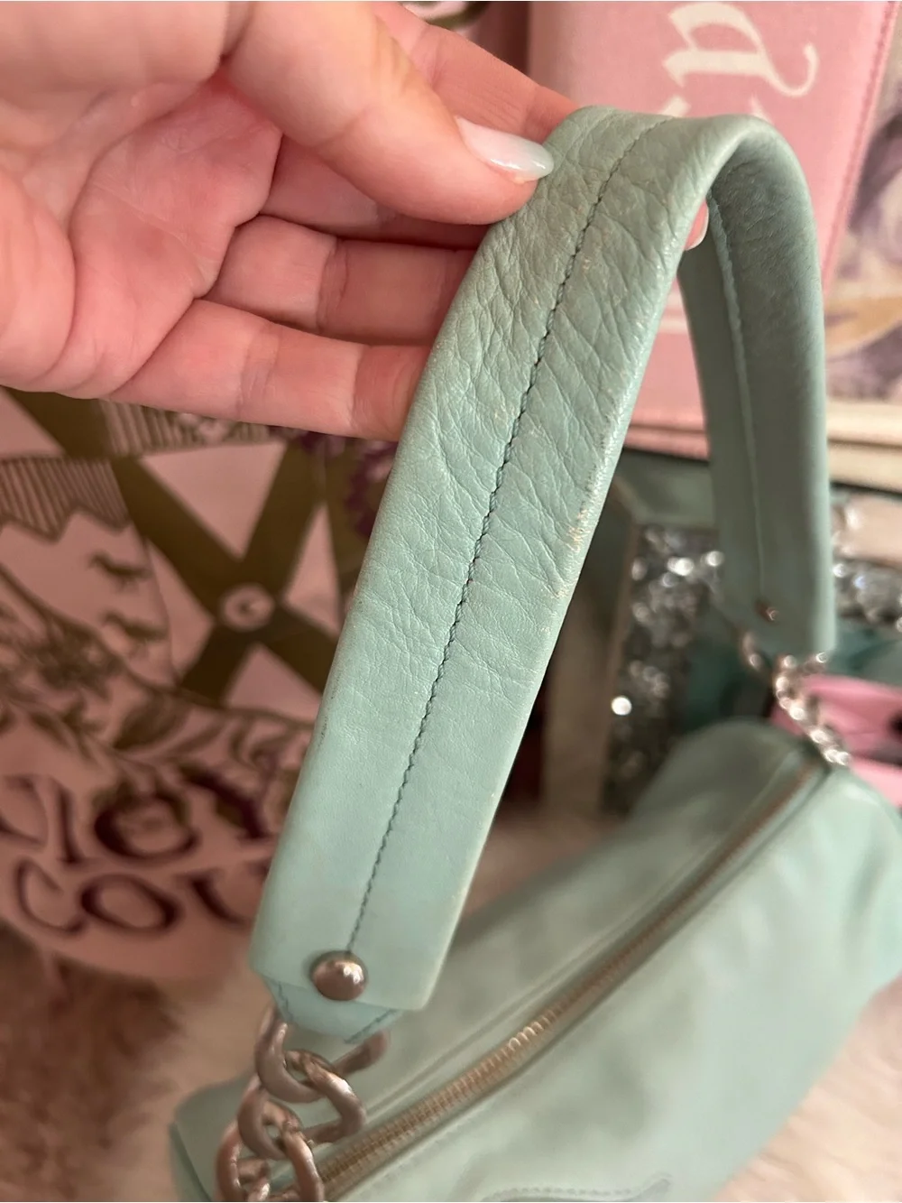 Rare Y2K P&G 2005 Juicy Couture Light Blue Leather Barrel Bag